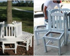How to Build a Bench Around a Tree Using Old Kitchen Chairs