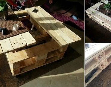 Pallet Coffee Table With Storage, Slide Out And Lift